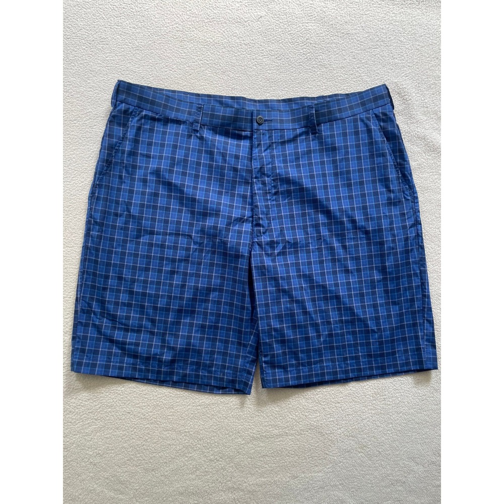PGA TOUR Mens 42 Golf‎ Shorts Blue Plaid Performance Flat Front Polyester